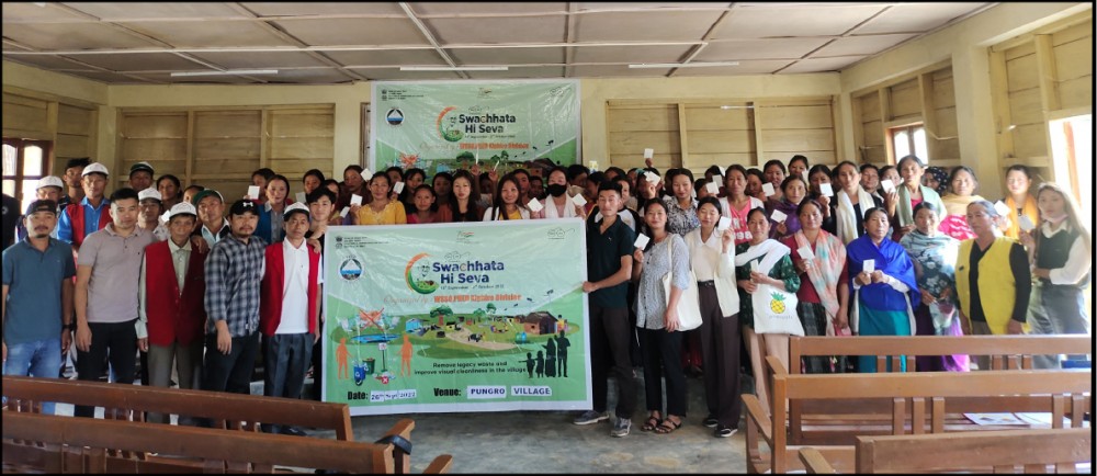 PHED officials along with students at Pungro village during the ‘Swachhata Hi Seva’ campaign.